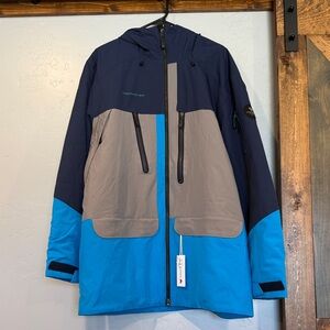 Obermeyer Men's Navy Gray and Bright Blue Ski Jacket with Hood